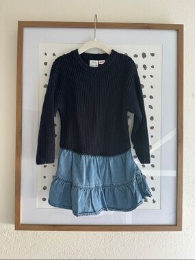 Zara Navy Knit Dress with Light Blue Denim Tiered Skirt